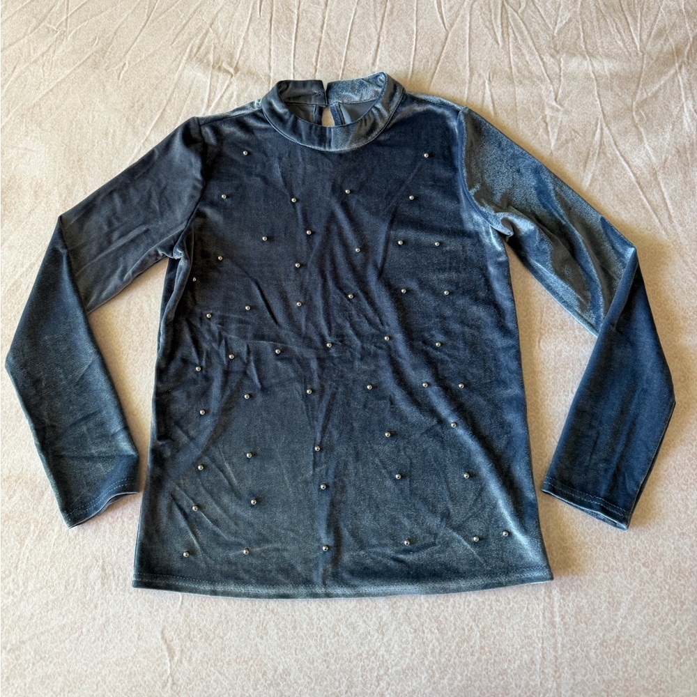 Elegant Blue Long Sleeve Top with Stud Accents